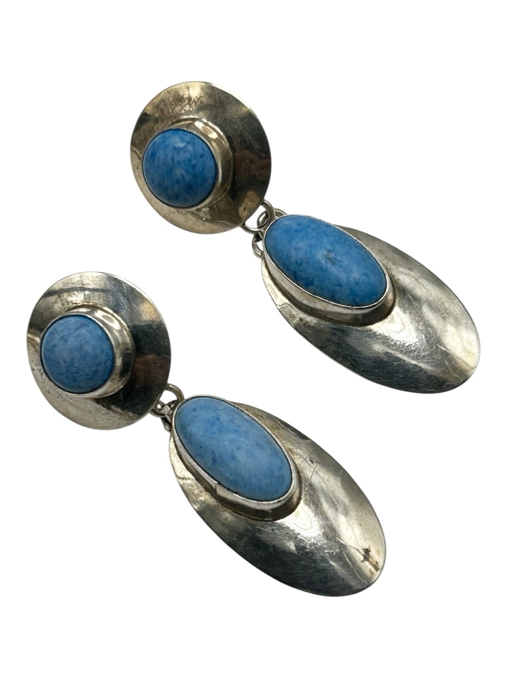 Vintage Sterling Denim Lapis Southwestern Drop Earrings Pierced